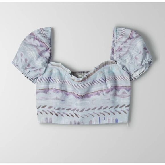Aritzia Wilfred wander linen puff-sleeve crop top size small - Picture 3 of 9